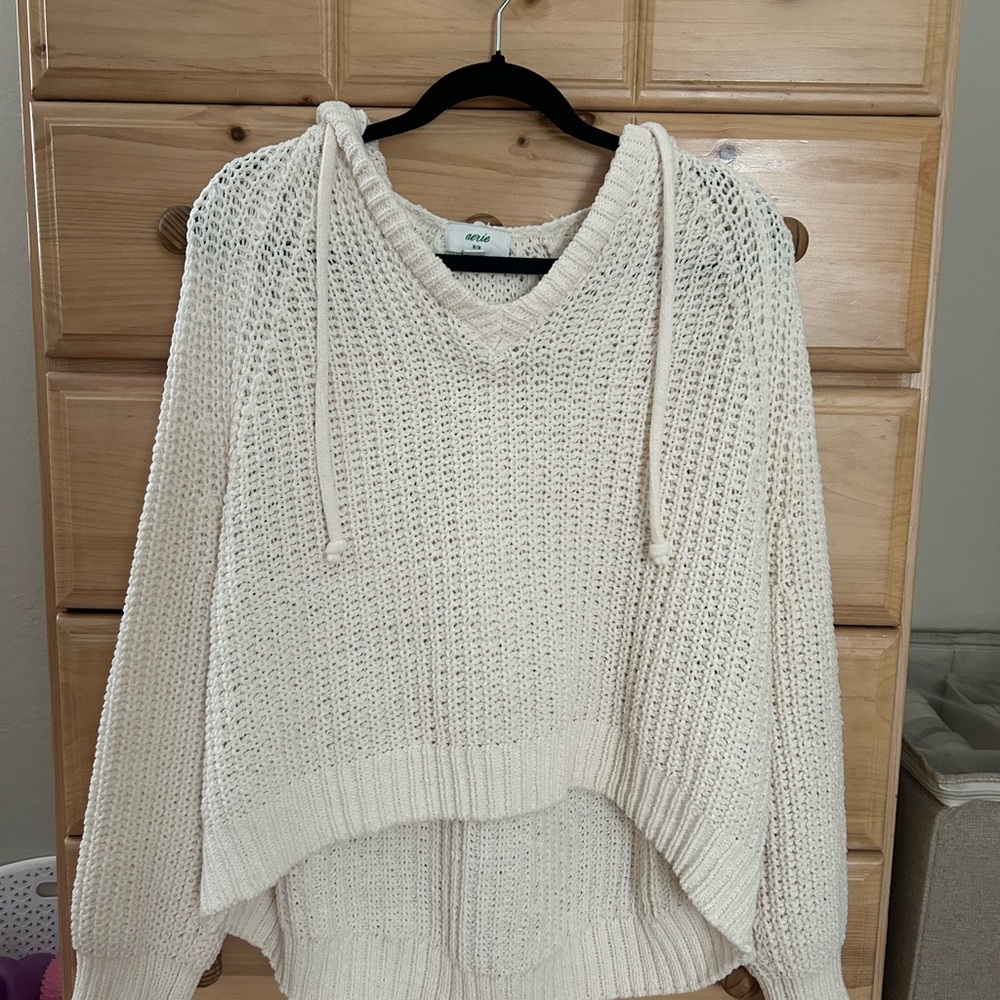 Aerie Street Comfy Oversized Sweater Hoodie Size Medium Cream White